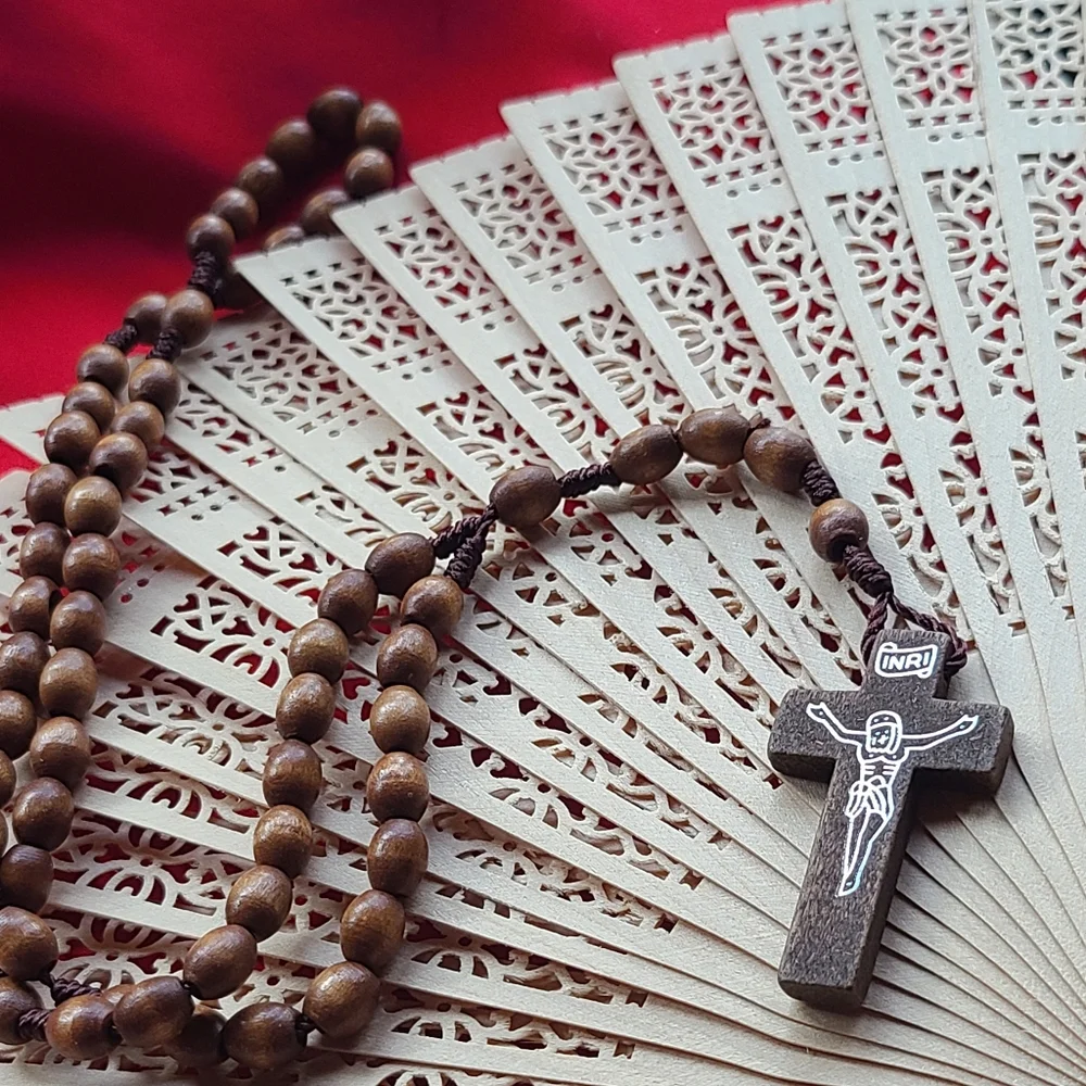 Catholic Rosary Necklace Wooden - Picture 6 of 12